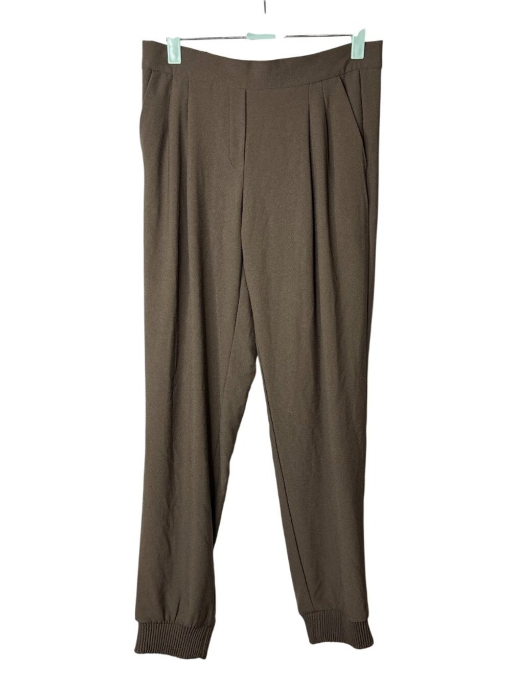 La Classe Couture Womens Jogger Pants Size S Green Pleated 2 Pockets Elastic Wai
